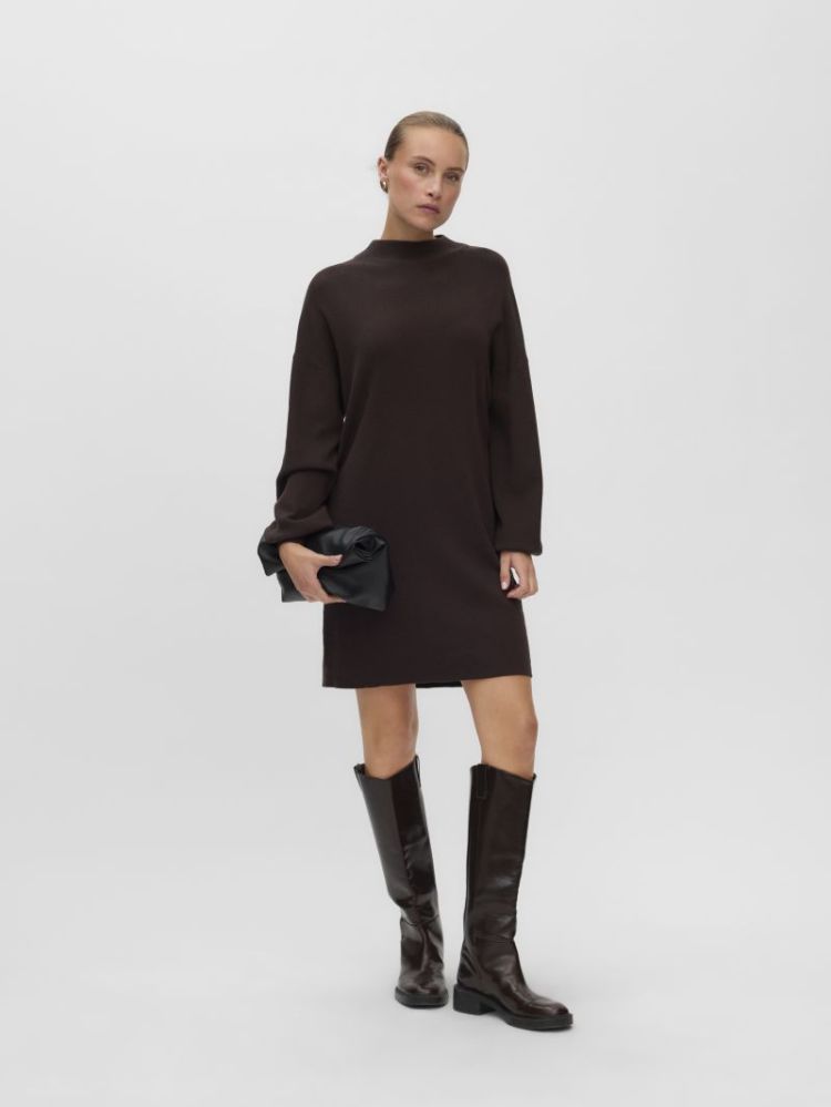 VMNANCY LS FUNNELNECK DRESS NO 297957 Chocolat