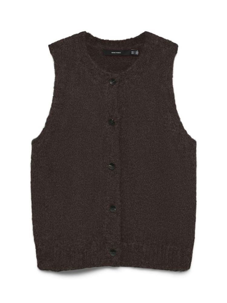 VMNOVAH SL O-NECK BUTTON VEST  297957001 Choco