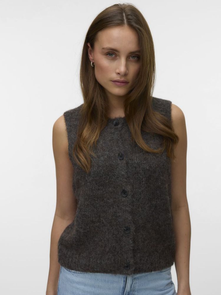 VMNOVAH SL O-NECK BUTTON VEST  297957001 Choco