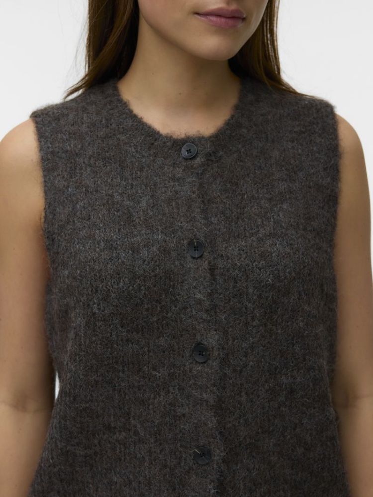 VMNOVAH SL O-NECK BUTTON VEST  297957001 Choco