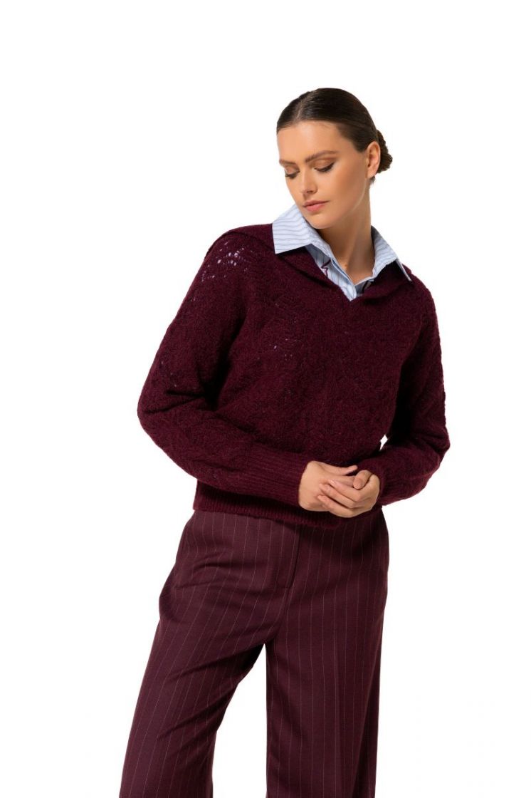 losgebreide cozy pull met kraa 54 Plum