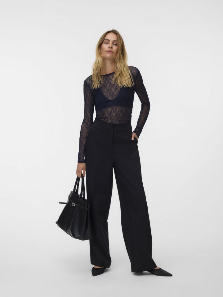 AWTESSY LS O-NECK LACE TOP NOO 213090 Night Sk