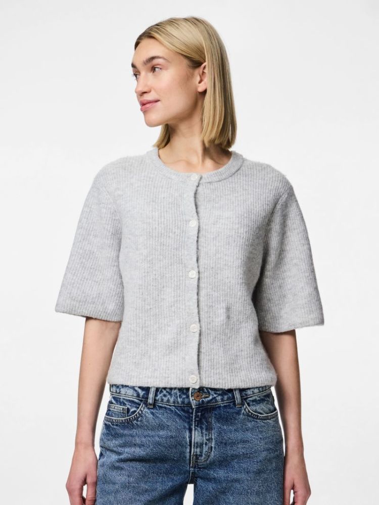 PCSILLY SS O-NECK KNIT CARDIGA 179273 Light Gr