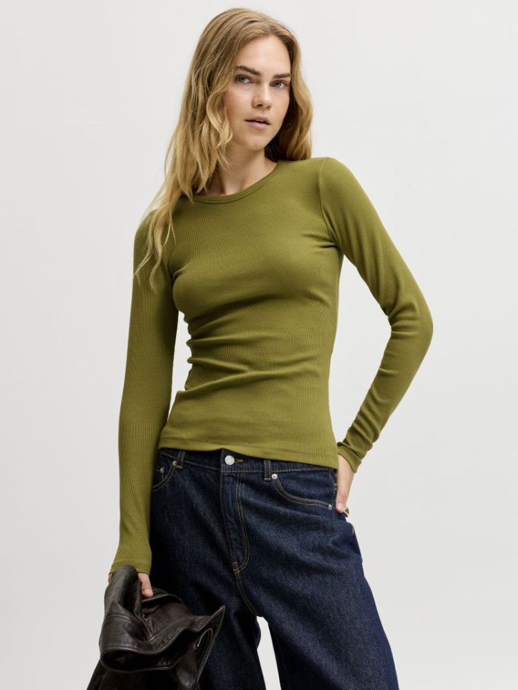 JXFREYA STR LS RIB TEE JRS NOO 176027 Green Mo