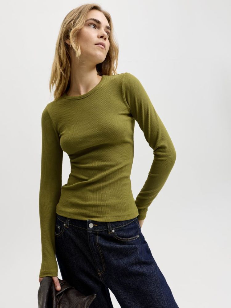 JXFREYA STR LS RIB TEE JRS NOO 176027 Green Mo