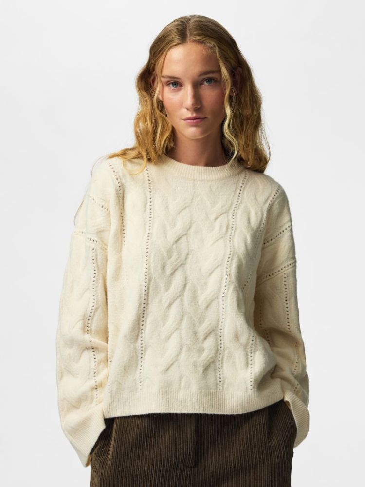 PCKATHY LS O-NECK CABLE KNIT N 245215001 Birch