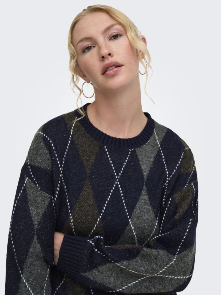 ONLRHOMBUS ARGYLE PULLOVER KNT 194962001 Night