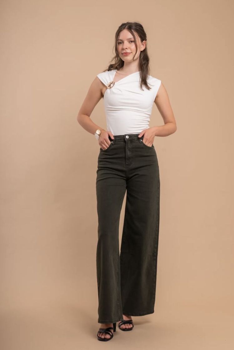  kaki wide leg